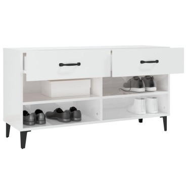 vidaXL Παπουτσοθήκη Γυαλιστερό Λευκό 102x35x55cm Επεξεργασμένο Ξύλο