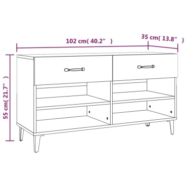 vidaXL Παπουτσοθήκη Γυαλιστερό Λευκό 102x35x55cm Επεξεργασμένο Ξύλο