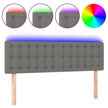 vidaXL Κεφαλάρι Κρεβατιού LED Σκούρο Γκρι 144x5x78/88cm Υφασμάτινο 1 τεμ.