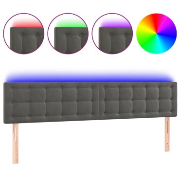 vidaXL Κεφαλάρι Κρεβατιού LED Σκούρο Γκρι 180x5x78/88cm Βελούδινο 1 τεμ.