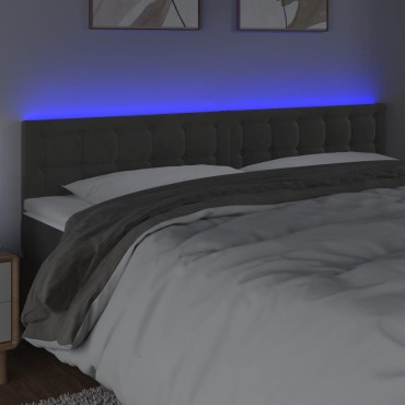 vidaXL Κεφαλάρι Κρεβατιού LED Σκούρο Γκρι 180x5x78/88cm Βελούδινο 1 τεμ.