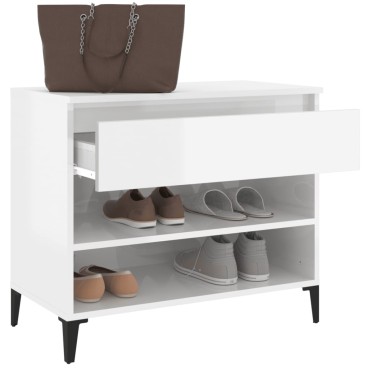 vidaXL Παπουτσοθήκη Γυαλιστερή Λευκή 70x36x60cm Επεξεργασμένο Ξύλο