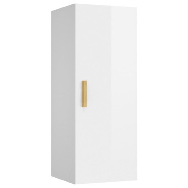 vidaXL Ντουλάπι Τοίχου Γυαλιστερό Λευκό 34,5x34x90cm Επεξ. Ξύλο 1 τεμ.