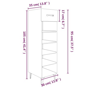 vidaXL Παπουτσοθήκη Γυαλιστερό Λευκό 30x35x105cm Επεξεργασμένο Ξύλο