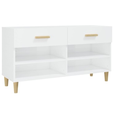 vidaXL Παπουτσοθήκη Γυαλιστερό Λευκό 102x35x55cm Επεξεργασμένο Ξύλο