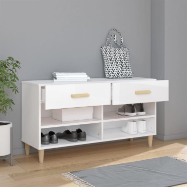 vidaXL Παπουτσοθήκη Γυαλιστερό Λευκό 102x35x55cm Επεξεργασμένο Ξύλο