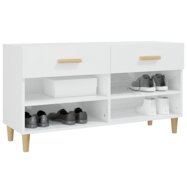 vidaXL Παπουτσοθήκη Γυαλιστερό Λευκό 102x35x55cm Επεξεργασμένο Ξύλο