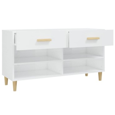 vidaXL Παπουτσοθήκη Γυαλιστερό Λευκό 102x35x55cm Επεξεργασμένο Ξύλο