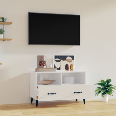 vidaXL Έπιπλο Τηλεόρασης Γυαλ. Λευκό 80x36x50cm Επεξεργασμένο Ξύλο