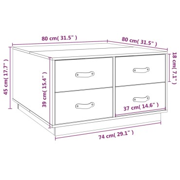 vidaXL Τραπεζάκι Σαλονιού Λευκό 80x80x45cm από Μασίφ Ξύλο Πεύκου 1 τεμ.