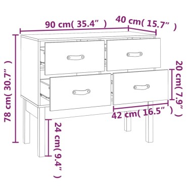 vidaXL Ντουλάπι Κονσόλα Λευκό 90x40x78cm από Μασίφ Ξύλο Πεύκου 1 τεμ.