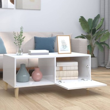 vidaXL Τραπεζάκι Σαλονιού Γυαλ. Λευκό 89,5x50x40cm Επεξεργ. Ξύλο 1 τεμ.