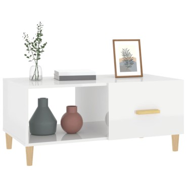 vidaXL Τραπεζάκι Σαλονιού Γυαλ. Λευκό 89,5x50x40cm Επεξεργ. Ξύλο 1 τεμ.