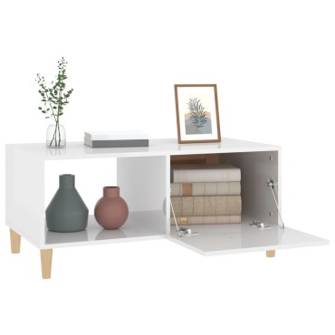 vidaXL Τραπεζάκι Σαλονιού Γυαλ. Λευκό 89,5x50x40cm Επεξεργ. Ξύλο 1 τεμ.