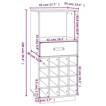 vidaXL Κάβα Κρασιών 45x34x100cm από Μασίφ Ξύλο Πεύκου 1 τεμ.