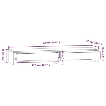 vidaXL Βάση Οθόνης Λευκή 100x27x15 εκ. από Μασίφ Ξύλο Πεύκου