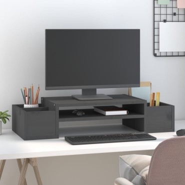 vidaXL Βάση Οθόνης Γκρι 70 x 27,5 x 15 εκ. από Μασίφ Ξύλο Πεύκου
