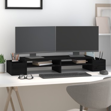 vidaXL Βάση Οθόνης Μαύρη 100x27,5x15 εκ. από Μασίφ Ξύλο Πεύκου