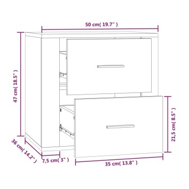 vidaXL Κομοδίνο Επιτοίχιο Γκρι Σκυροδέματος 50x36x47cm 1 τεμ.