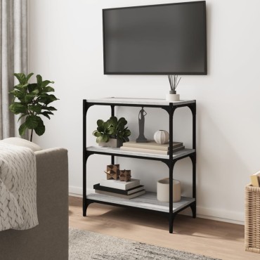 vidaXL Βιβλιοθήκη Γκρι Sonoma 60x33x70,5cm Επεξ. Ξύλο & Ατσάλι 1 τεμ.