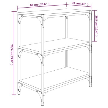 vidaXL Βιβλιοθήκη Γκρι Sonoma 60x33x70,5cm Επεξ. Ξύλο & Ατσάλι 1 τεμ.