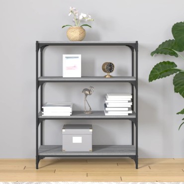vidaXL Βιβλιοθήκη Γκρι Sonoma 80x33x100cm Επεξ. Ξύλο & Ατσάλι 1 τεμ.