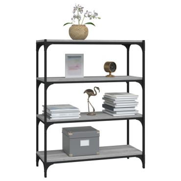 vidaXL Βιβλιοθήκη Γκρι Sonoma 80x33x100cm Επεξ. Ξύλο & Ατσάλι 1 τεμ.