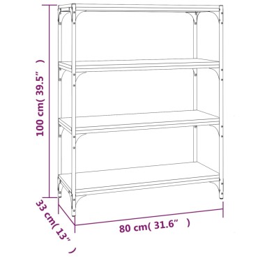 vidaXL Βιβλιοθήκη Γκρι Sonoma 80x33x100cm Επεξ. Ξύλο & Ατσάλι 1 τεμ.