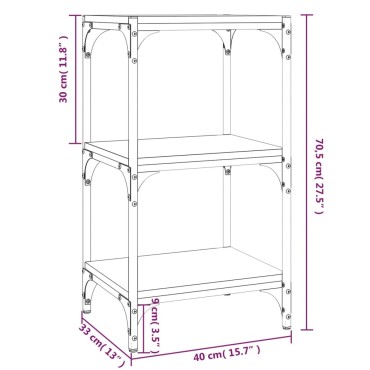 vidaXL Βιβλιοθήκη Γκρι Sonoma 40x33x70,5cm Επεξ. Ξύλο & Ατσάλι 1 τεμ.