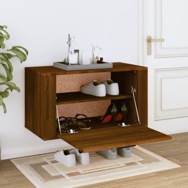 vidaXL Παπουτσοθήκη Επιτοίχια Καφέ δρυς 70x35x38cm Μασίφ Ξύλο Πεύκου