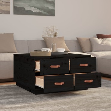 vidaXL Τραπεζάκι Σαλονιού Μαύρο 80x80x45cm από Μασίφ Ξύλο Πεύκου 1 τεμ.