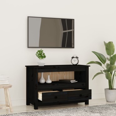 vidaXL Έπιπλο Τηλεόρασης Μαύρο 79x35x52cm από Μασίφ Ξύλο Πεύκου