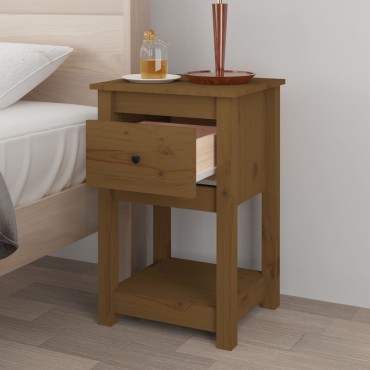 vidaXL Κομοδίνο Καφέ Μελί 40x35x61,5cm από Μασίφ Ξύλο Πεύκου 1 τεμ.