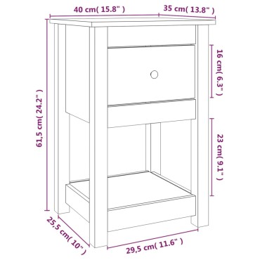 vidaXL Κομοδίνο Καφέ Μελί 40x35x61,5cm από Μασίφ Ξύλο Πεύκου 1 τεμ.