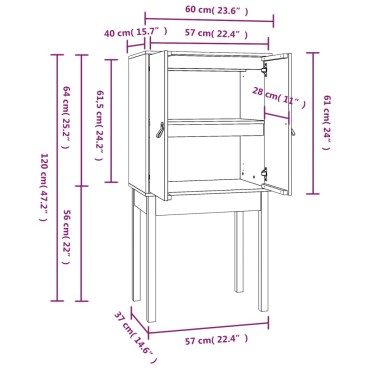 vidaXL Ντουλάπι Ψηλό Γκρι 60x40x120cm από Μασίφ Ξύλο Πεύκου 1 τεμ.