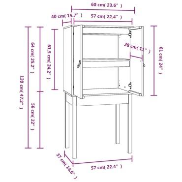 vidaXL Ντουλάπι Ψηλό Καφέ Μέλι 60x40x120cm από Μασίφ Ξύλο Πεύκου 1 τεμ.