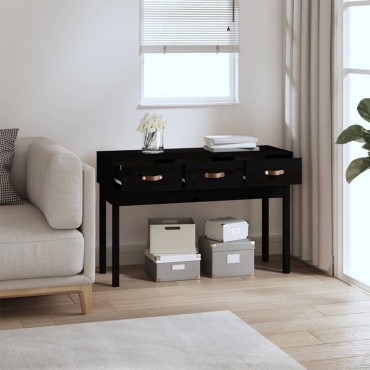 vidaXL Τραπέζι Κονσόλα Μαύρος 114x40x75cm από Μασίφ Ξύλο Πεύκου 1 τεμ.