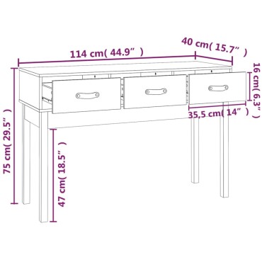 vidaXL Τραπέζι Κονσόλα Μαύρος 114x40x75cm από Μασίφ Ξύλο Πεύκου 1 τεμ.
