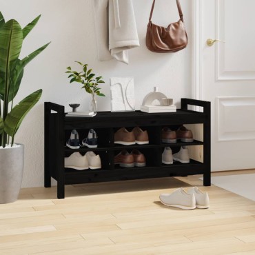 vidaXL Παγκάκι Χολ Μαύρο 110x40x60cm από Μασίφ Ξύλο Πεύκου 1 τεμ.