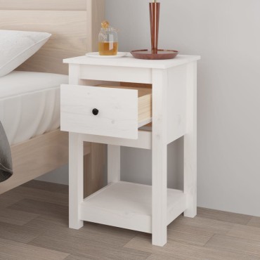 vidaXL Κομοδίνο Λευκό 40x35x61,5cm από Μασίφ Ξύλο Πεύκου 1 τεμ.
