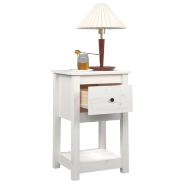 vidaXL Κομοδίνο Λευκό 40x35x61,5cm από Μασίφ Ξύλο Πεύκου 1 τεμ.
