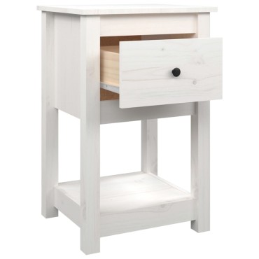 vidaXL Κομοδίνο Λευκό 40x35x61,5cm από Μασίφ Ξύλο Πεύκου 1 τεμ.