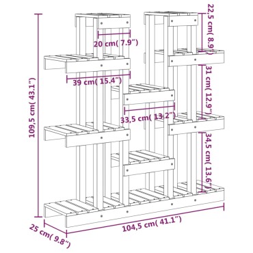 vidaXL Βάση Γλάστρας Μαύρο 104,5x25x109,5 εκ. από Μασίφ Ξύλο Πεύκου