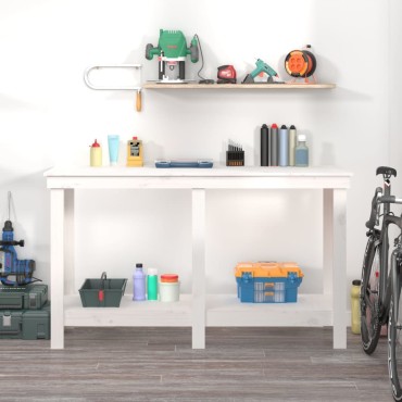 vidaXL Πάγκος Εργασίας Λευκός 140x50x80 εκ. από Μασίφ Ξύλο Πεύκου