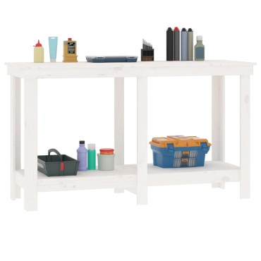 vidaXL Πάγκος Εργασίας Λευκός 140x50x80 εκ. από Μασίφ Ξύλο Πεύκου