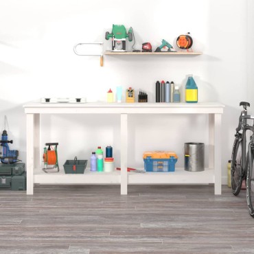 vidaXL Πάγκος Εργασίας Λευκός 180x50x80 εκ. από Μασίφ Ξύλο Πεύκου