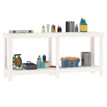 vidaXL Πάγκος Εργασίας Λευκός 180x50x80 εκ. από Μασίφ Ξύλο Πεύκου