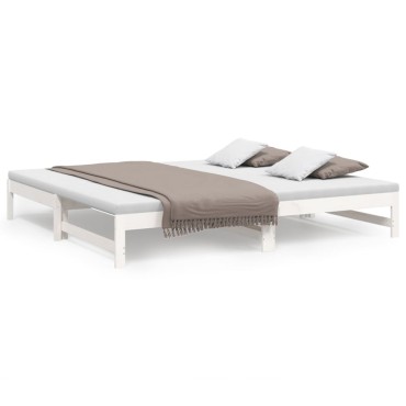 vidaXL Καναπές Κρεβάτι Συρόμενος Λευκός 2x(100x200)cm Μασίφ Πεύκο 1 τεμ. - Μονό