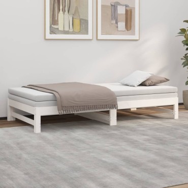 vidaXL Καναπές Κρεβάτι Συρόμενος Λευκός 2x(100x200)cm Μασίφ Πεύκο 1 τεμ. - Μονό