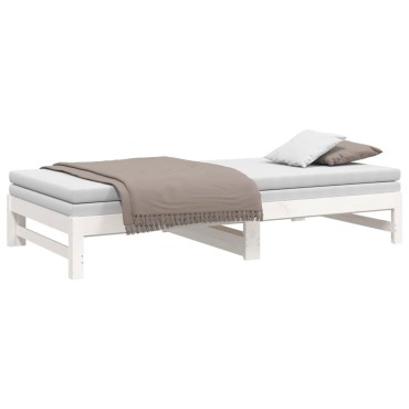 vidaXL Καναπές Κρεβάτι Συρόμενος Λευκός 2x(100x200)cm Μασίφ Πεύκο 1 τεμ. - Μονό